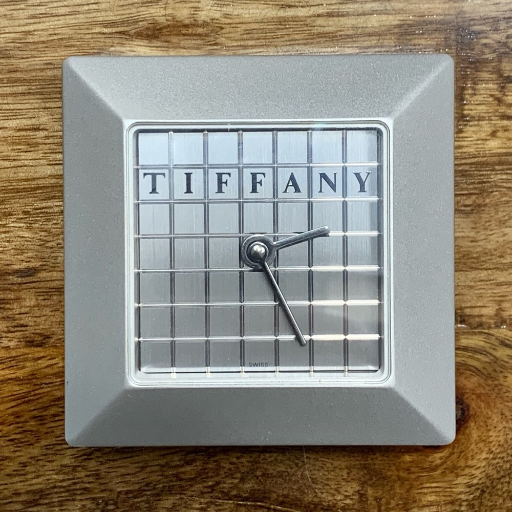 RARE vintage Tiffany & Co Swiss Desk Clock Modern Accent Shelf Decor Mfd Germany